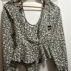 Lulu's Black and White Floral Blouse